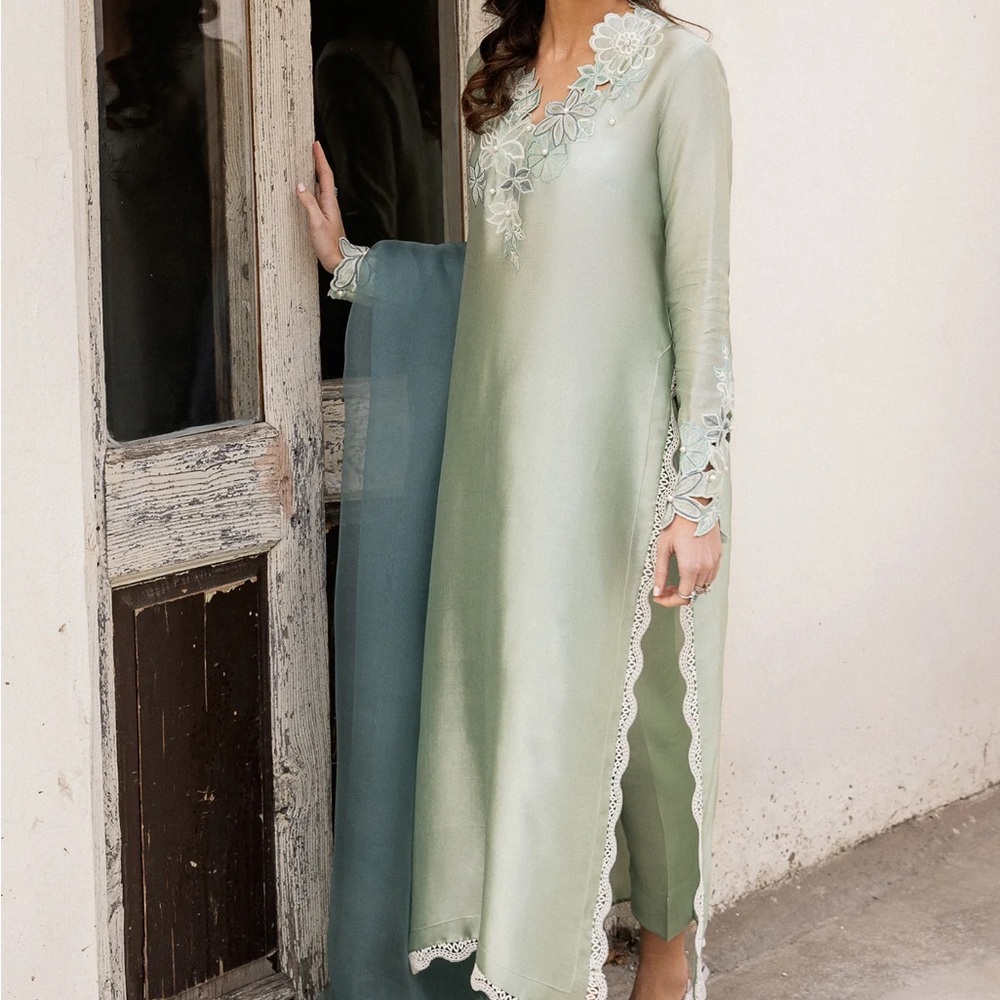 Elegant Green Lace-Trimmed Nightgown